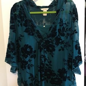 Teal Blouse w Cami Velvet Devore